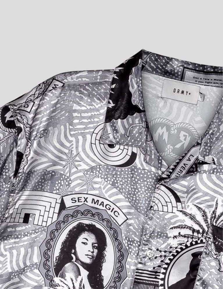 Camisa GRIMEY supastar satin button up shirt black